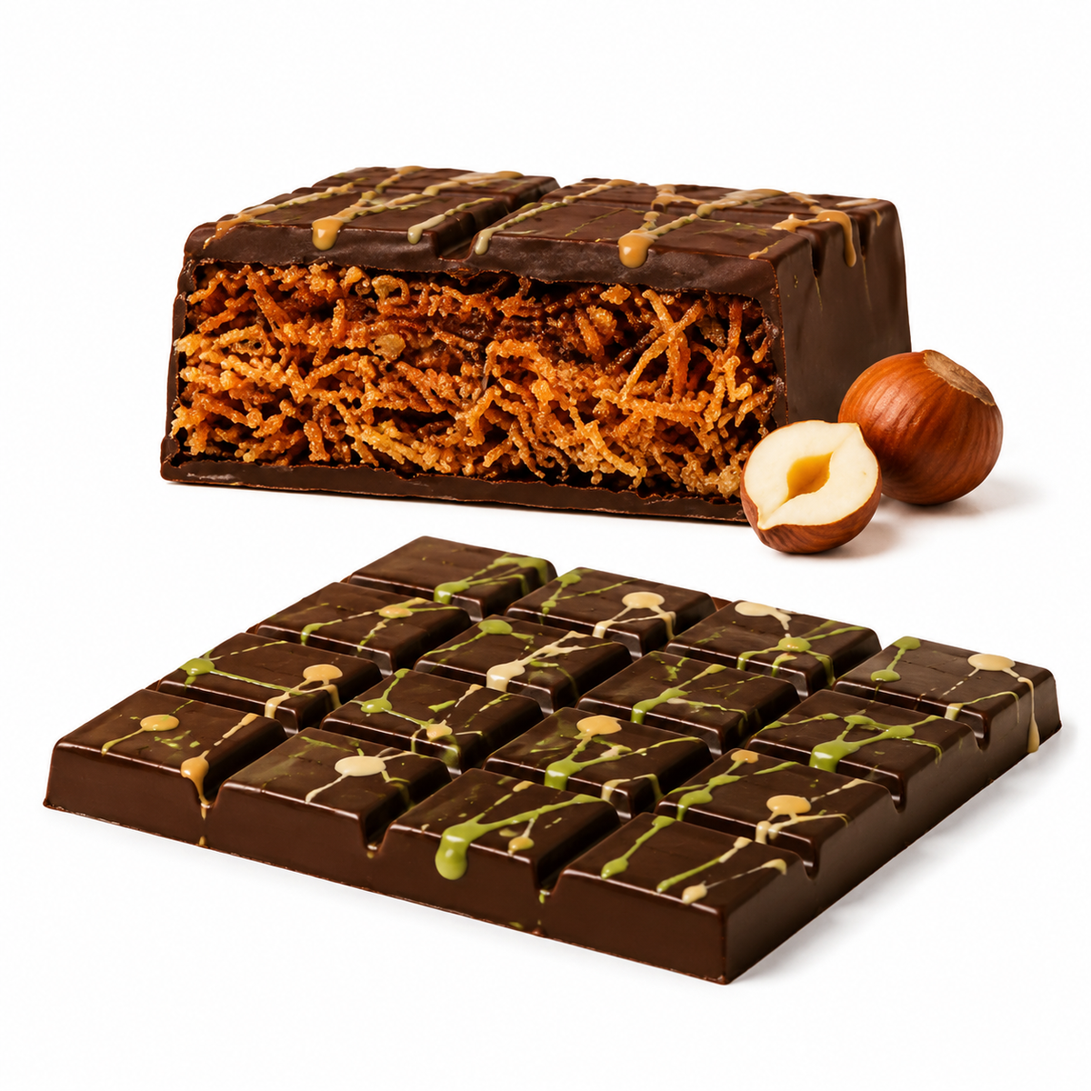 Dubai Pistachio Chocolate Bar with Creamy Pistachio Filling & Crispy Knafeh – Premium Luxury Chocolate Gift-WH