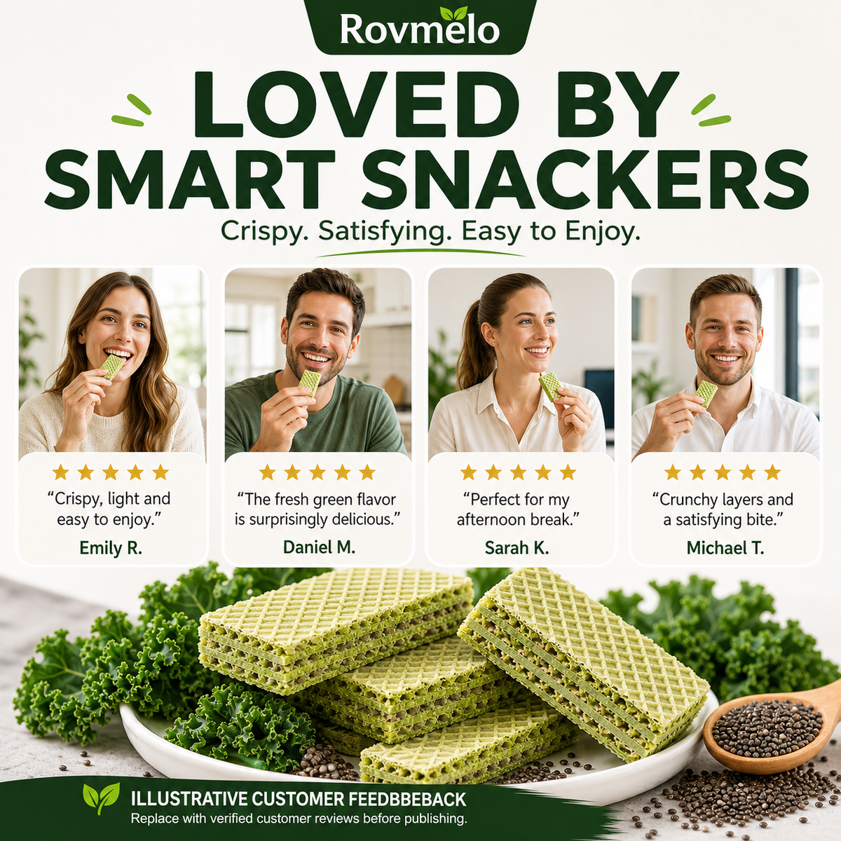 Superfood Wafer Bars with Kale & Chia Seeds – Plant-Based High Protein Snack, Zero Added Sugar, Real Nutrition-WH