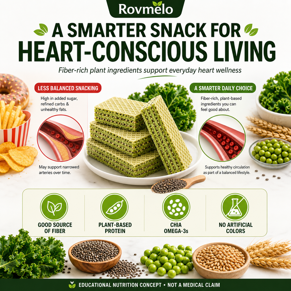 Superfood Wafer Bars with Kale & Chia Seeds – Plant-Based High Protein Snack, Zero Added Sugar, Real Nutrition-WH