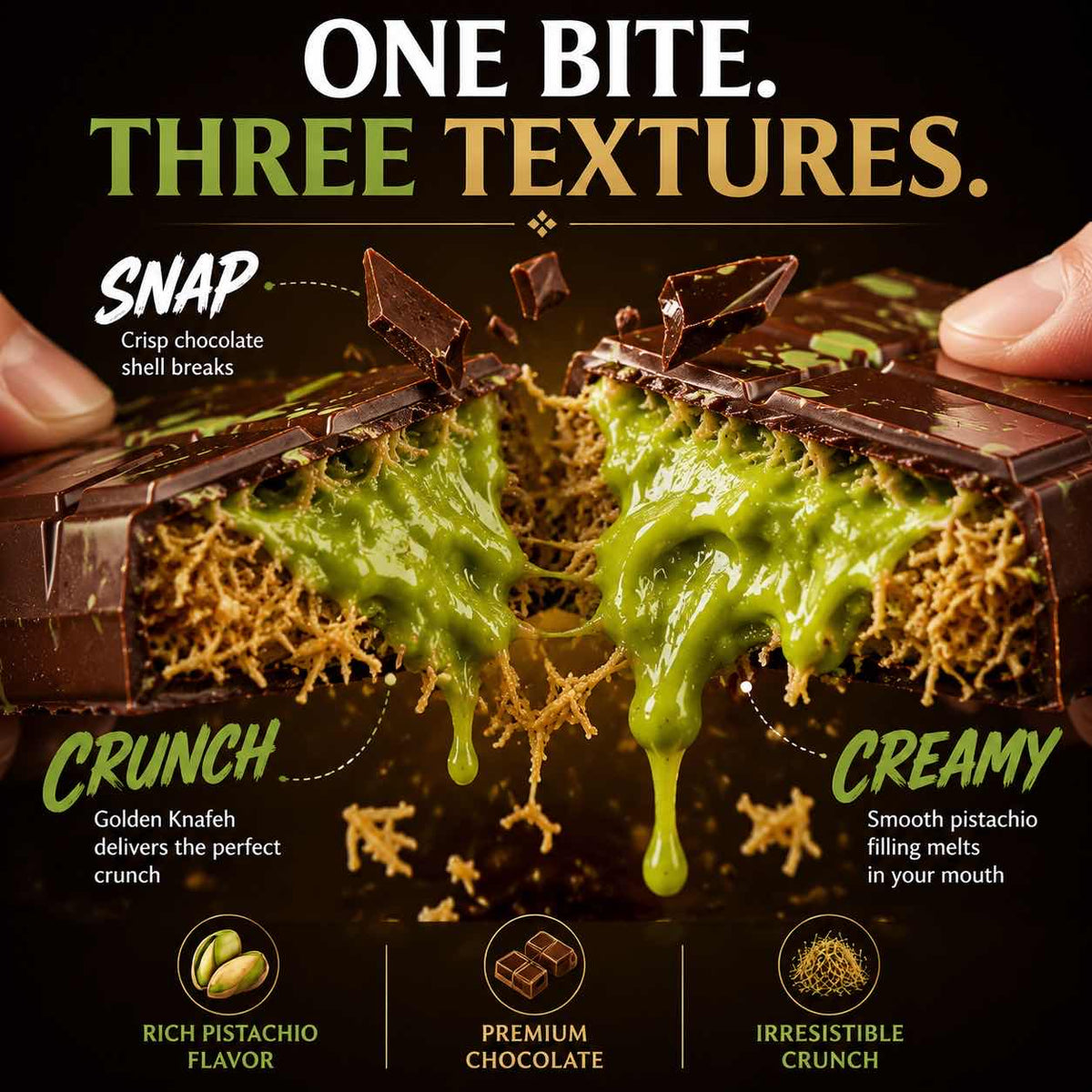Dubai Pistachio Chocolate Bar with Creamy Pistachio Filling & Crispy Knafeh – Premium Luxury Chocolate Gift-WH