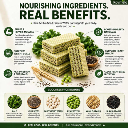 Superfood Wafer Bars with Kale & Chia Seeds – Plant-Based High Protein Snack, Zero Added Sugar, Real Nutrition-WH